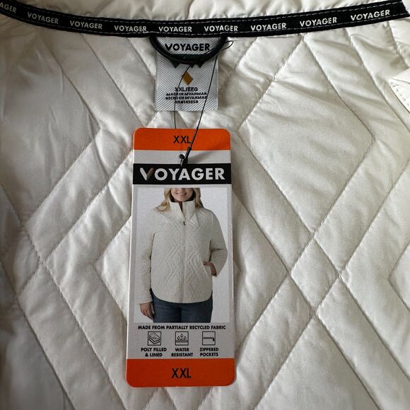 Voyager Womens Quilted Jacket XXL Cream Water-Resistant Full Zip Lightweight NWT - Picture 8 of 14